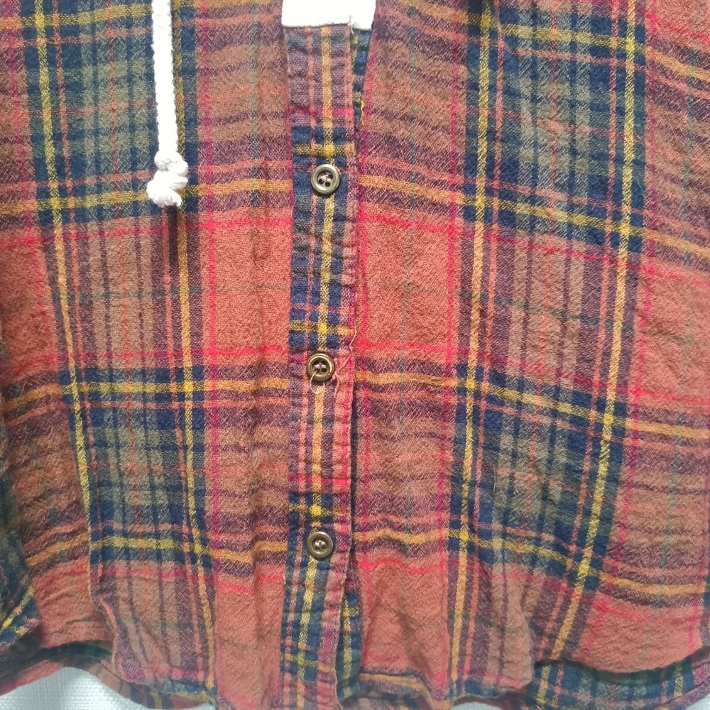 Gimmicks by BKE Womens S Rust Orange Plaid Lace Up Flannel Shirt Boho Grunge - Picture 3 of 7